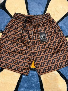 Brown Monogram Mesh Shorts Streetwear Metal Tip Drawstrings NWT